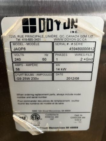 DOYON JET AIR OVEN PROOFER JAOP8